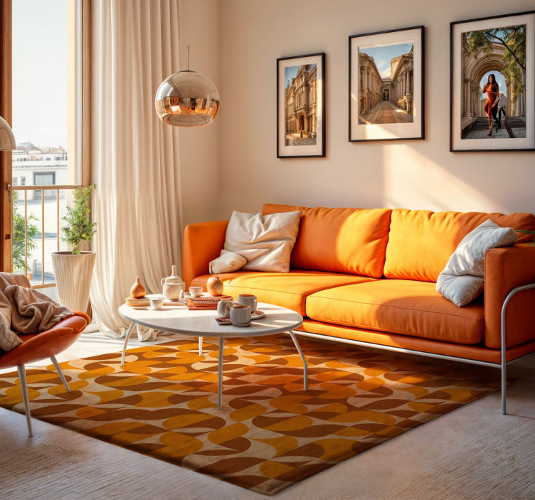 Alfombra vinilo salón patrón retro naranja - TenVinilo