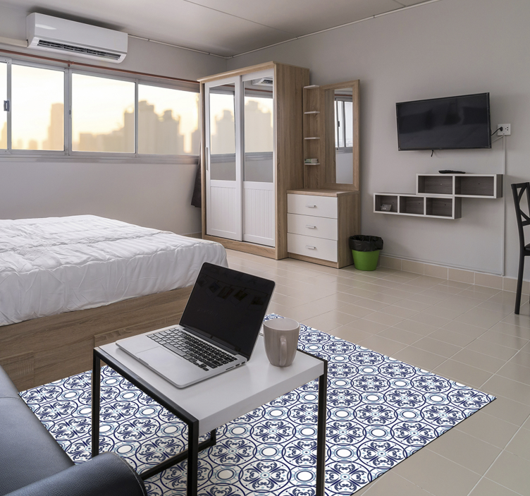 Alfombra hidráulica vinílica de azulejos azul - TenVinilo