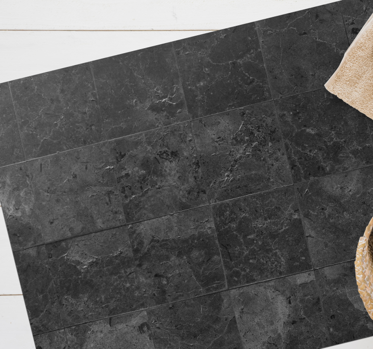 Alfombra vinilo baño moderna azulejos pizarra negra - TenVinilo