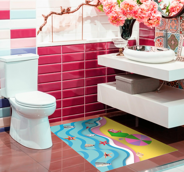 Alfombra vinilo baño moderna playa Kitsch - TenVinilo