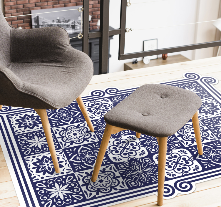 Alfombra vinílica cocina hidráulica azulejos azules - TenVinilo