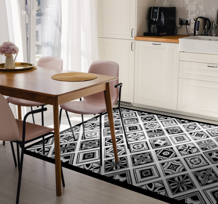 Alfombra vinílica cocina azulejos negros - TenVinilo