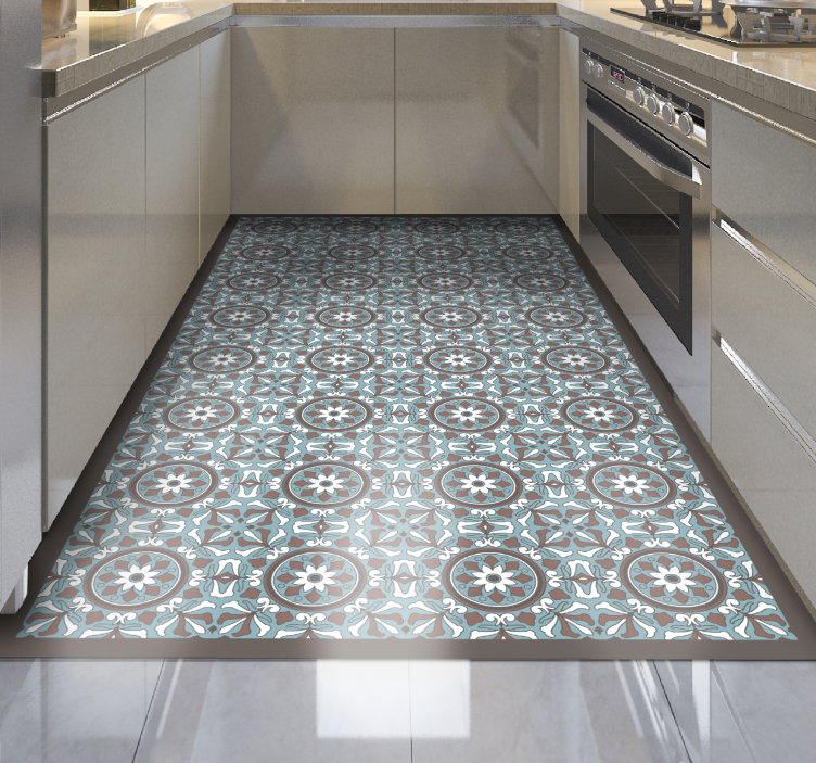 Alfombra vinílica cocina azulejos turquesa árabe - TenVinilo