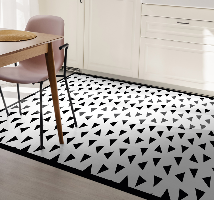 Alfombra pvc cocina geométrica triángulos blanco y negro - TenVinilo