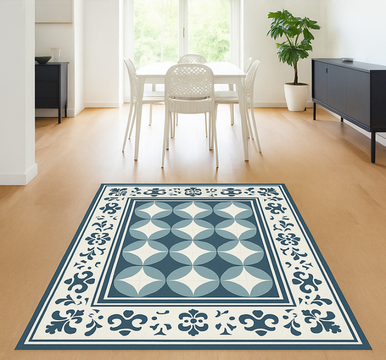 Alfombra hidráulica vinílica motivo azul y blanco - TenVinilo