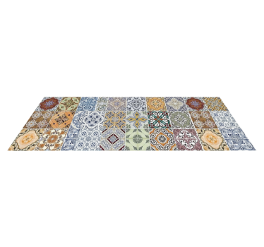 Alfombra vinilo cocina patchwork mediterráneo ecléctico - TenVinilo