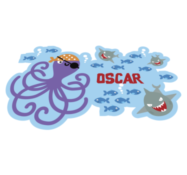 Alfombra vinilíca animales pulpo pirata con nombre - TenVinilo