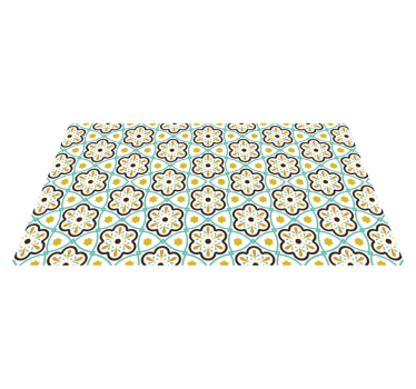Alfombra vinílica cocina azulejos patrón flores - TenVinilo