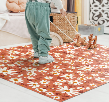 Alfombra vinílica flores patrón floral de margarita - TenVinilo