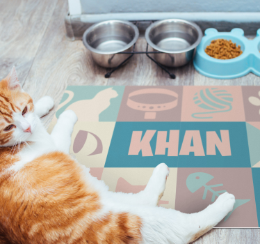 Alfombra vinílica animales personalizable nombre gato - TenVinilo