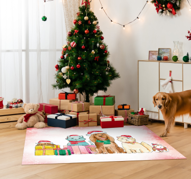 Alfombra vinílica animal mascotas de Navidad - TenVinilo