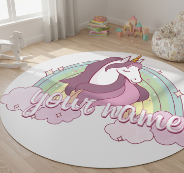 Alfombra vinílica animales unicornio rosa con nombre - TenVinilo