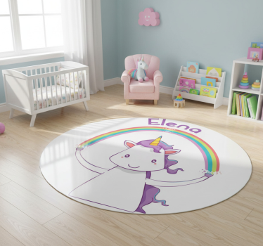 Alfombra vinílica animales unicornio y arcoíris con nombre - TenVinilo