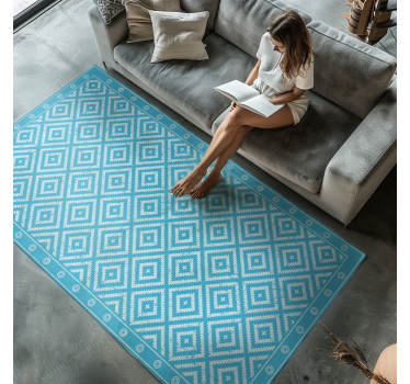 Alfombra vinilo azul patrón cuadrados modernos - TenVinilo