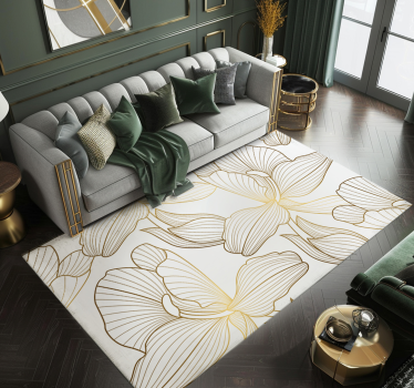 Alfombra vinílica blanca flores doradas - TenVinilo