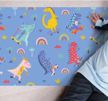 Alfombra vinílica infantil aventura de dinosaurios coloridos - TenVinilo