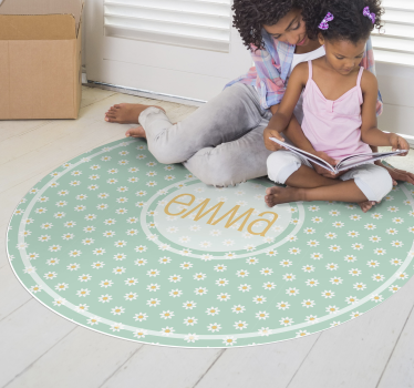 Alfombra vinílica infantil de margaritas con nombre - TenVinilo