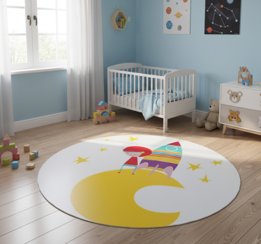 Alfombra vinílica infantil cohete en la luna - TenVinilo