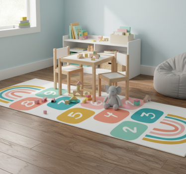 Alfombra vinílica infantil rayuela con arcoíris - TenVinilo