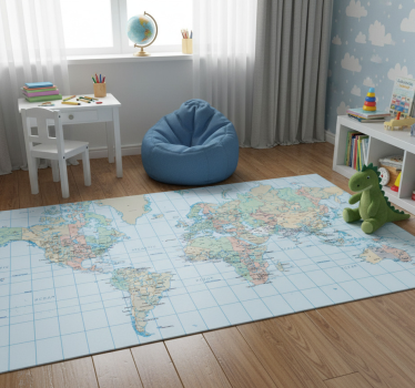 Alfombra vinílica mapamundi horario en inglés - TenVinilo