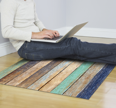 Alfombra vinílica madera tablones azul pastel - TenVinilo