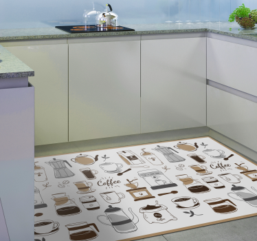 Alfombra pvc cocina elementos esenciales del café - TenVinilo