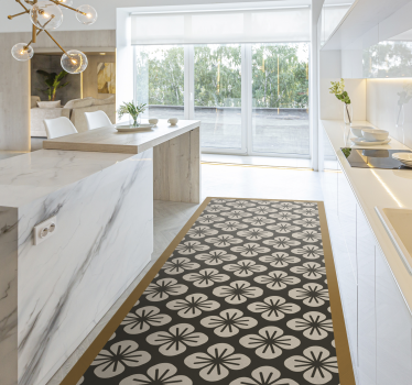 Alfombra vinílica cocina patrón flores marrón - TenVinilo