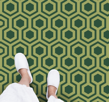 Alfombra vinílica baño hexágonos verdes - TenVinilo