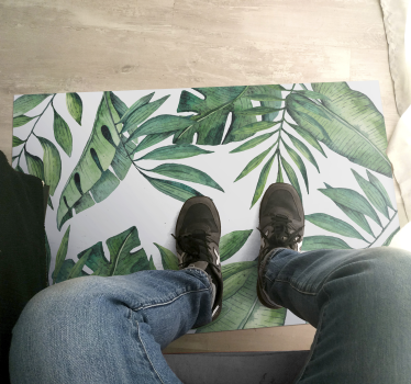 Alfombra vinilo nórdica hojas verdes - TenVinilo