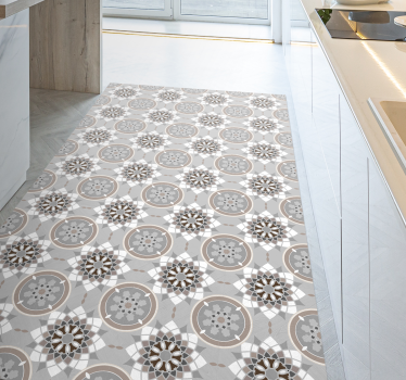 Alfombra vinilo cocina moderna baldosas de flores - TenVinilo