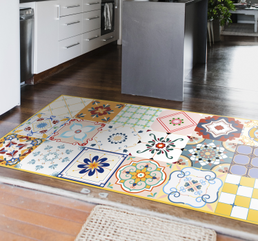 Alfombra hidráulica vinílica azulejos multicolor - TenVinilo
