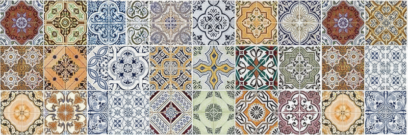 Alfombra vinilo cocina patchwork mediterráneo ecléctico - TenVinilo