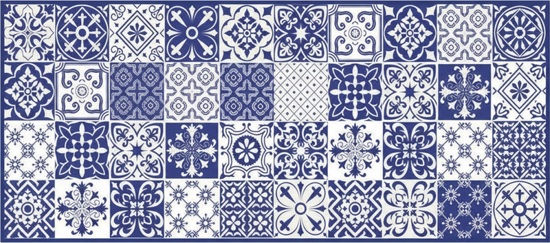 Alfombra vinilo cocina collage de porcelana cobalto - TenVinilo