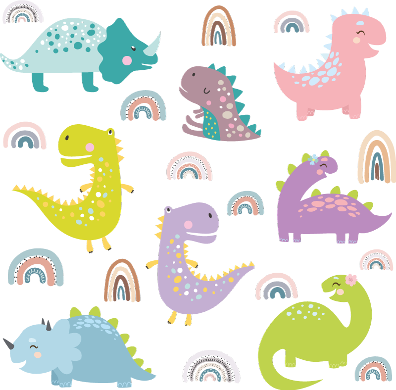 Alfombra vinílica animales dinosaurios nórdicos arcoíris - TenVinilo