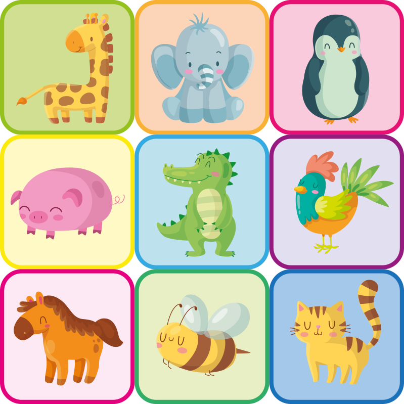 Alfombra vinílica animales azulejos coloridos - TenVinilo