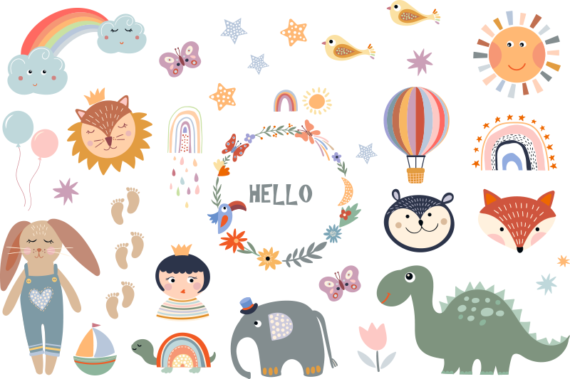 Alfombra vinílica animales elemento floral infantil - TenVinilo