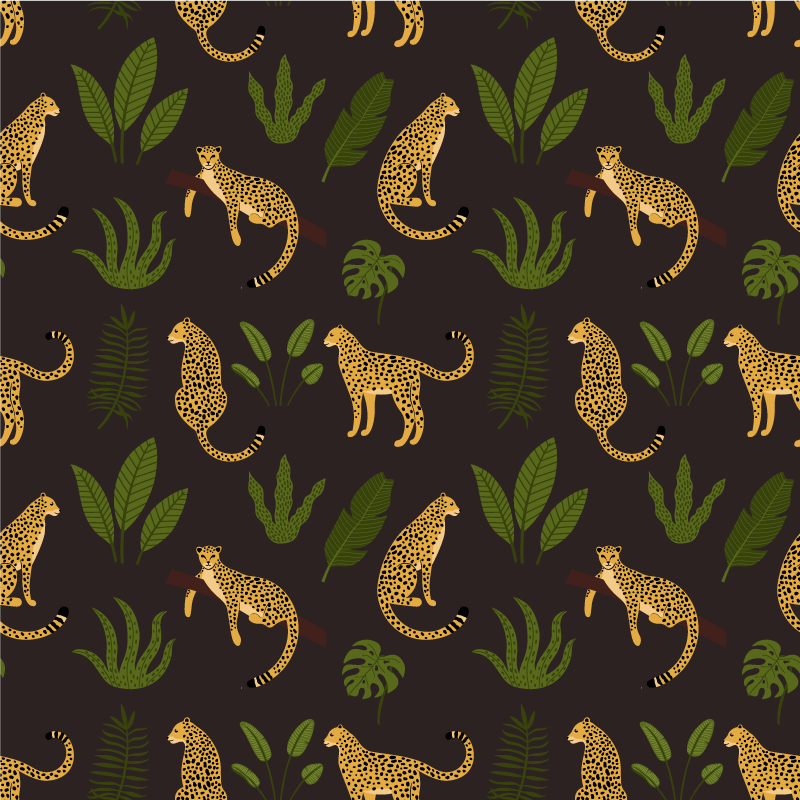 Alfombra vinílica animales patrón botánico oscuro y leopardo - TenVinilo