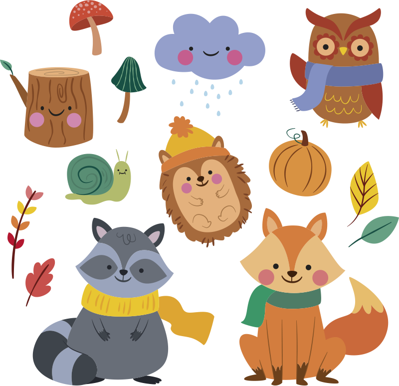 Alfombra vinílica animales flores y animales de otoño - TenVinilo