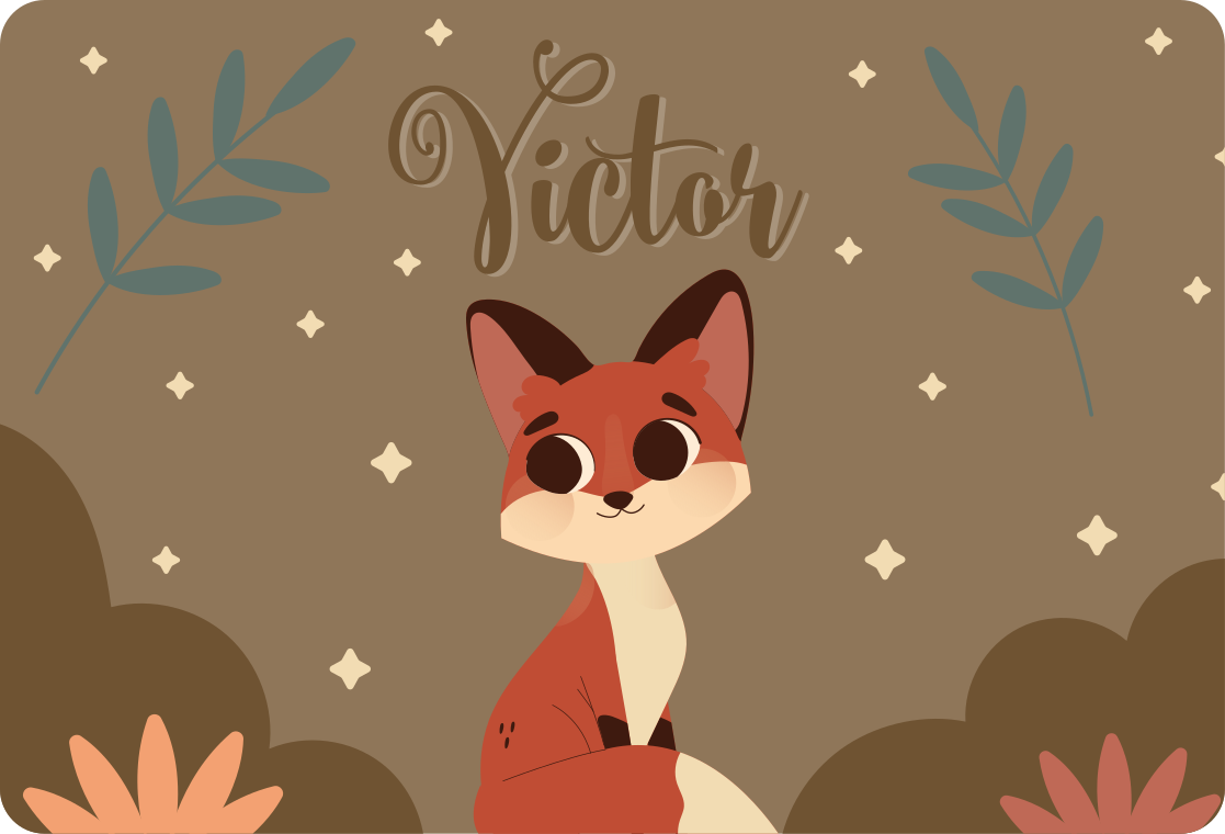 Alfombra vinílica animales zorro lindo para niño con nombre - TenVinilo