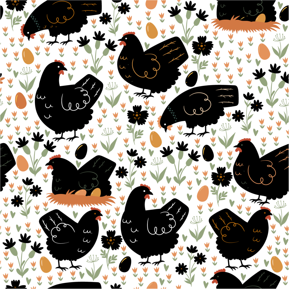 Alfombra vinílica animales gallinas blancas y negras - TenVinilo