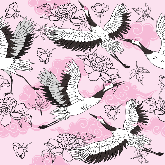 Alfombra vinílica animales patrón moderno aves rosas - TenVinilo