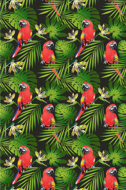 Alfombra vinílica animales loros coloridos sobre fondo gris - TenVinilo