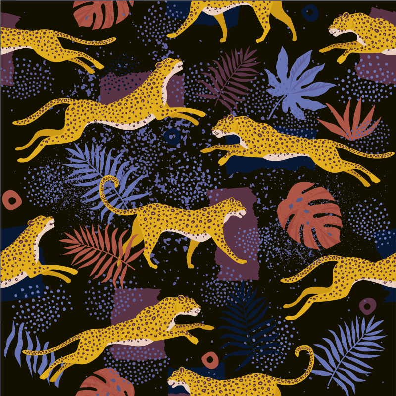 Alfombra vinílica animales hojas tropicales y leopardos - TenVinilo