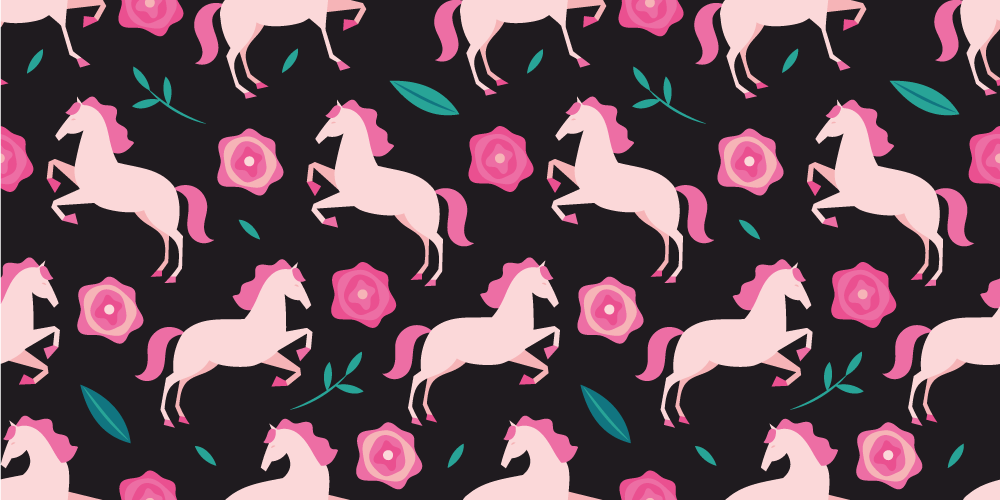 Alfombra vinílica animales flores y plantas con caballos - TenVinilo