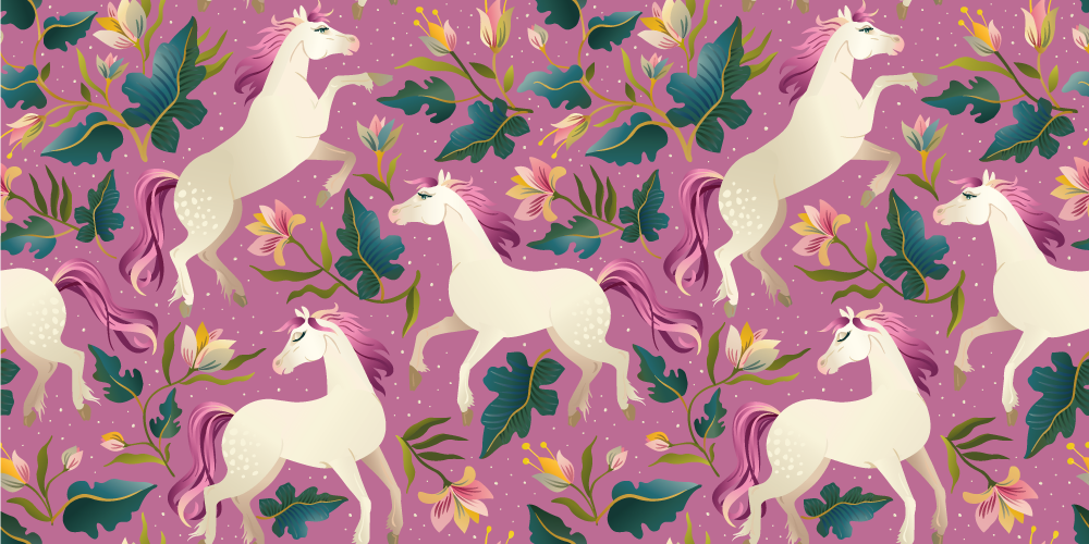 Alfombra vinílica animales diseño de caballo rosa y floral - TenVinilo