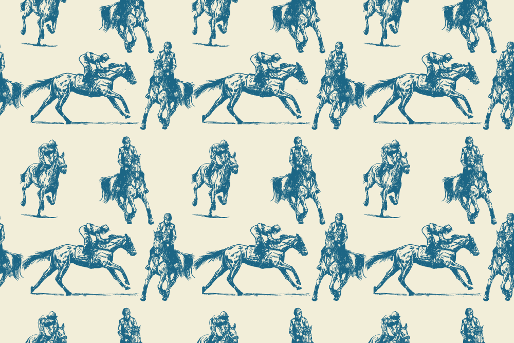 Alfombra vinílica animales patrón caballos azul y beige - TenVinilo