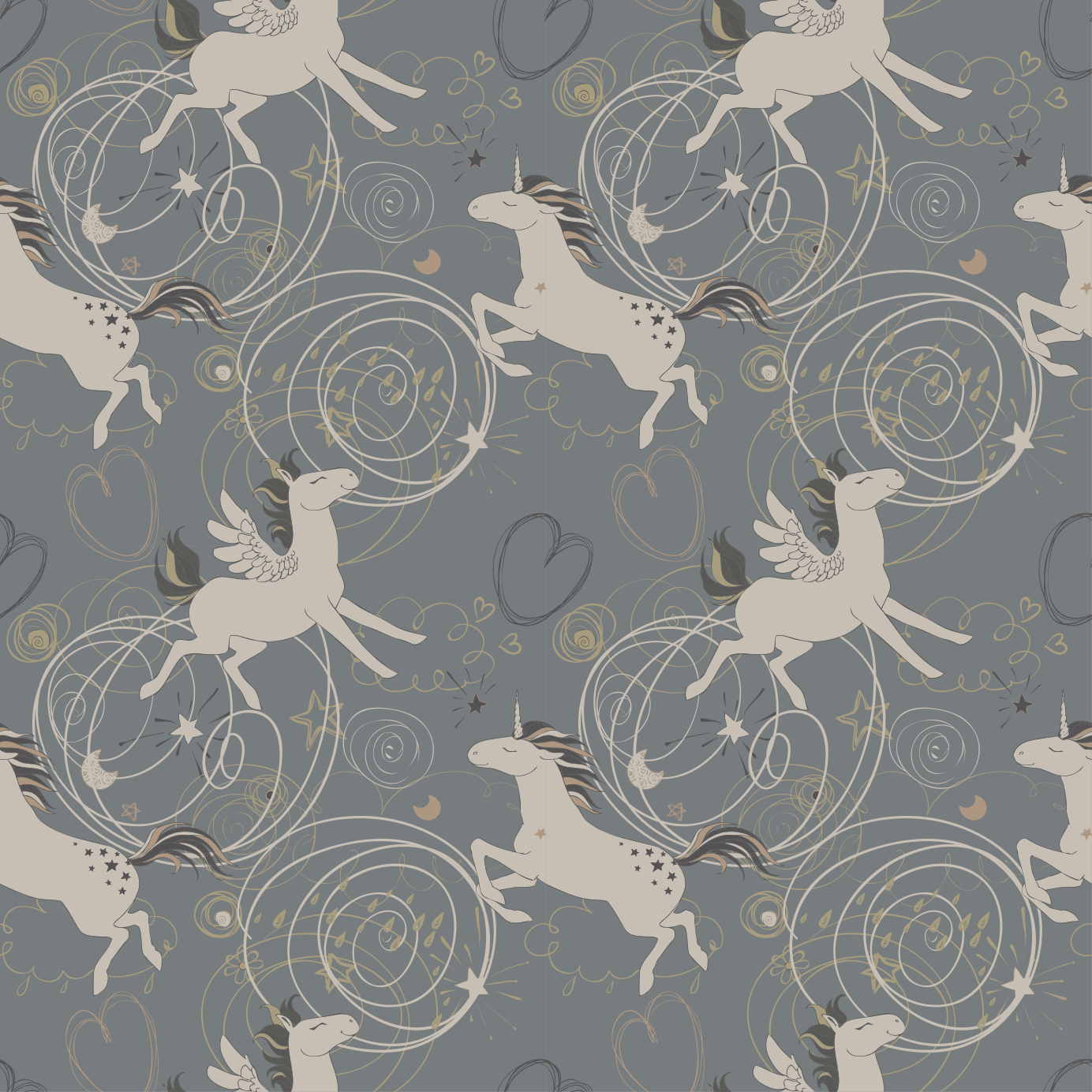 Alfombra vinílica animales unicornios pegasus sobre fondo oscuro - TenVinilo