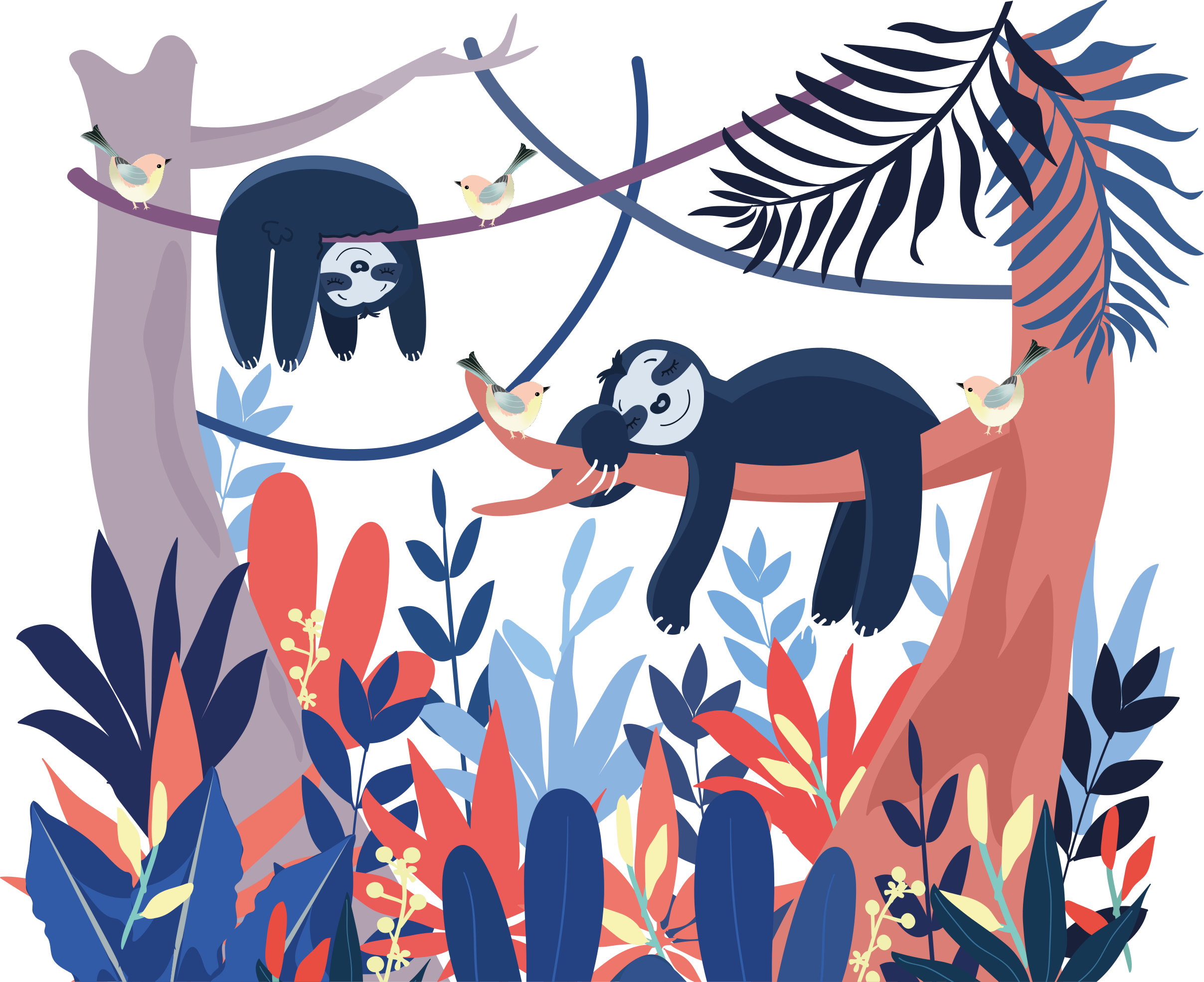 Alfombra vinílica animales escena de perezosos juguetones - TenVinilo