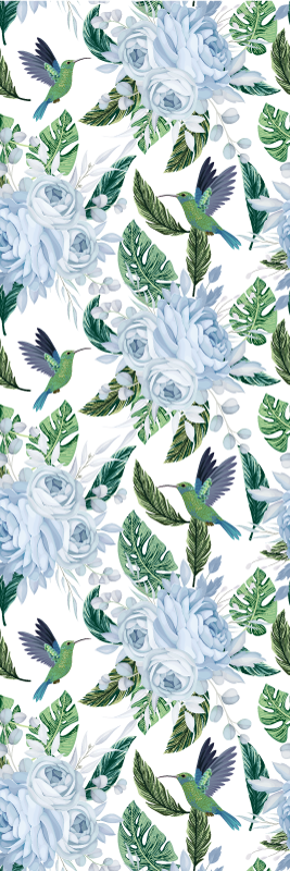 Alfombra vinílica flores jardín azul con pájaros - TenVinilo