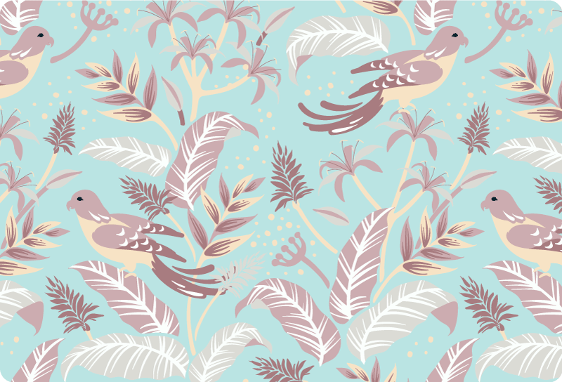 Alfombra vinílica flores patrón flora azul y rosa - TenVinilo